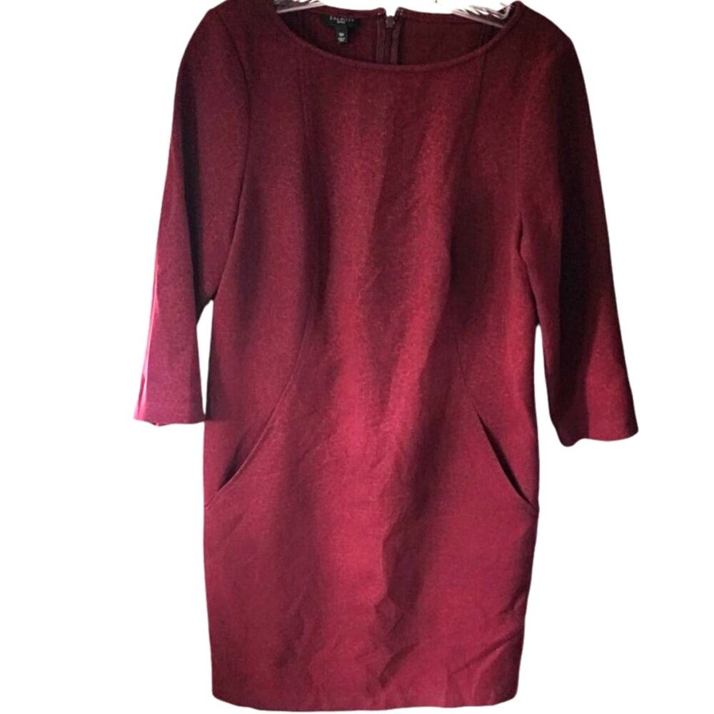 Talbots Burgundy 3/4 Sleeves All Over Print Knee Length Petite Dress Size 10P